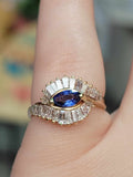 Estate 14kt Diamond and Blue Sapphire Ballerina Ring