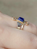 14kt Two Tone Estate Ring Set With Lapis Lazuli