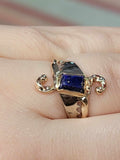 14kt Two Tone Estate Ring Set With Lapis Lazuli