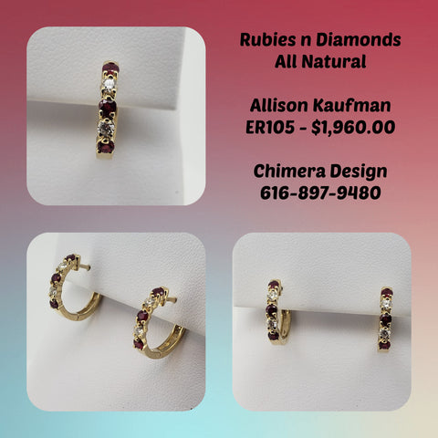 Natural Ruby n Diamond Huggie Earrings