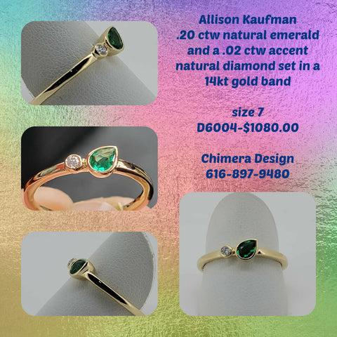 14kt Yellow Gold Allison Kaufman Ring Set With Natural Emerald and Diamond