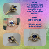 Estate 14kt Diamond and Blue Sapphire Ballerina Ring