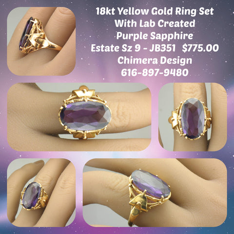 Big, Bold Estate 18kt Ring Set with Lab Grown Purple Sapphire