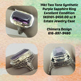 14kt Two Tone Synthetic Purple Sapphire Ring - Vintage/Estate