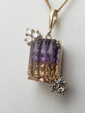 One of a kind 14kt Laser Cut 7.69 ct Ametrine and Diamond Pendant.