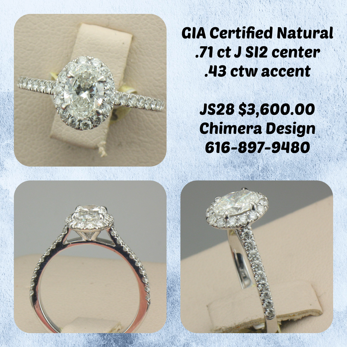 1.14 ctw Natural Oval Diamond Halo Ring – Chimera Design